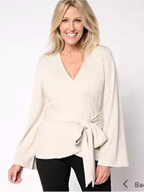 Womens Cream Wrap V-Neck Tie Waist Top
